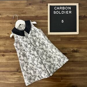 Carbon Solider White Black Toile Linen Sleeveless Dress Preppy Classic 5